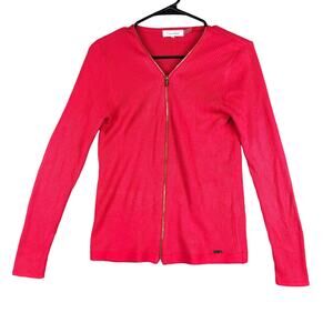 Calvin Klein Womens Sweater Pink Full Zip V Neck Cardigan Knitted Small